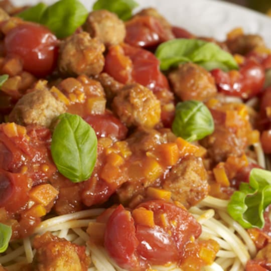 Lady och Lufsen-pasta med miniköttbullar